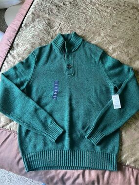 Izod Men's Teal Turtleneck Half-Button Sweater